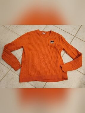Ashworth Preppy Orange Knit Slim Fit V Neck Sweater Size M #N1282